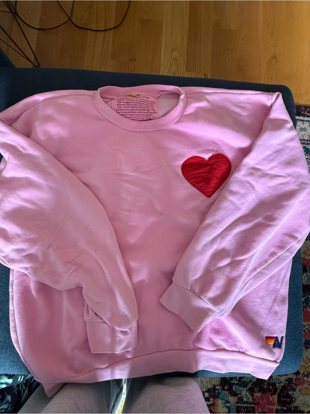 Aviator Nation Pink Crewneck with Red Heart Applique